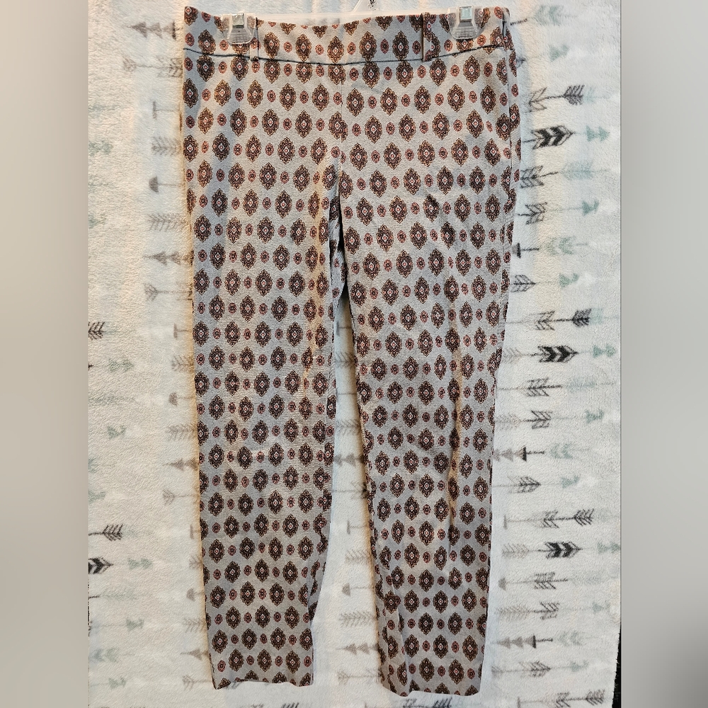 J. Crew Women's 2 skinny printed gray pants with medallions